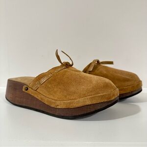 J.Crew Vintage Light Tan Suede Wood Clogs Size 8